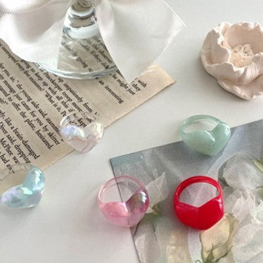 ppottu ppttu - Donation Ring for Abandoned Dogs and Cats Acrylic Heart Marble Ring