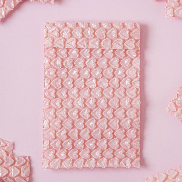 Daiso - Bolsa de burbujas con forma de corazón rosa claro (10 cm x 15 cm) 12 unidades