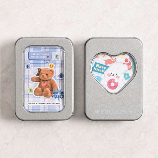 Daiso - Estuche de hojalata para tarjeta fotográfica con pegatina incluida