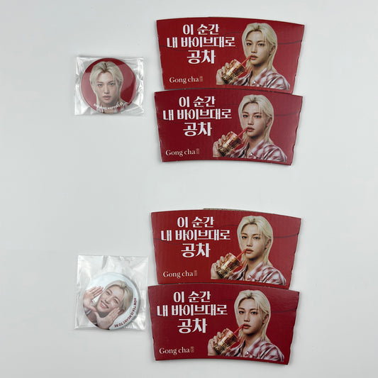 Stray Kids Felix x Gong Cha Cup Holder & Badge Set