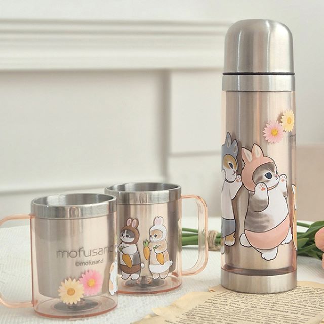 Mofusand - набор из бутылки из нержавеющей стали и двух кружек