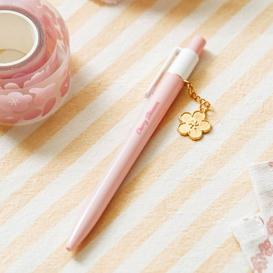 Daiso - Bolígrafo con decoración de flor de cerezo "Susurros de primavera" de 0,5 mm, color negro