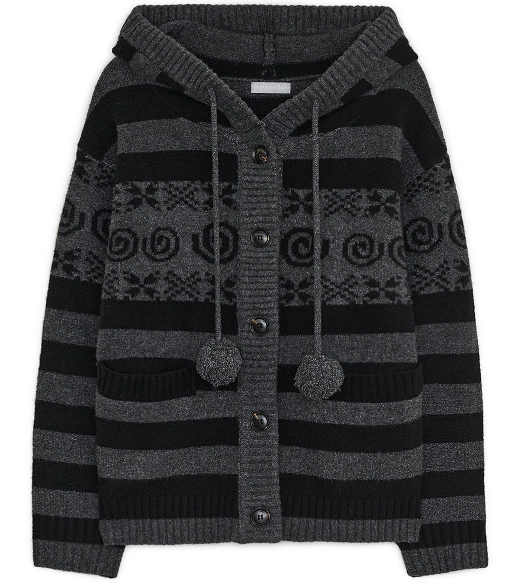 [Yena Pick] HUGYOURSKIN Angel wing hooded pom-pom cardigan (Charcoal)