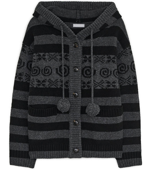 [Yena Pick] HUGYOURSKIN Angel wing hooded pom-pom cardigan (Charcoal)