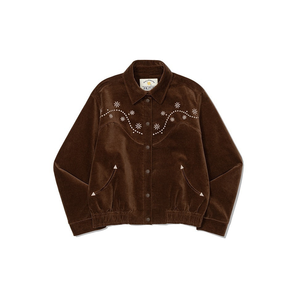 [LE SSERAFIM HUHYUNJIN Pick] FRITUR Western Embroidery Bomber Jacket Brown_F253JK07