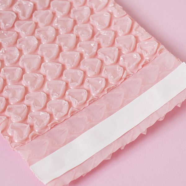 Daiso - Light Pink Heart Bubble Wrap Bag (10 cm X 15 cm) 12pcs