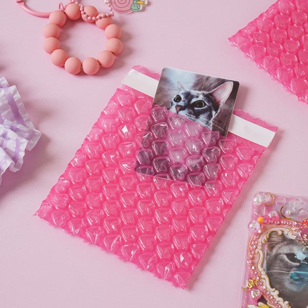 Daiso - Dark Pink Heart Bubble Wrap Bag (10 cm X 10 cm) 16pcs