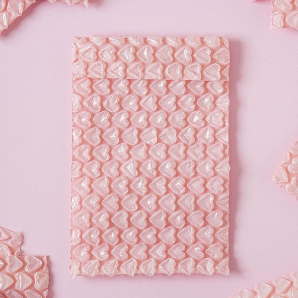 Daiso - Light Pink Heart Bubble Wrap Bag (10 cm X 15 cm) 12pcs