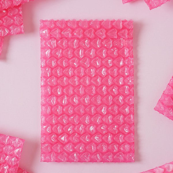 Daiso - Dark Pink Heart Bubble Wrap Bag (10 cm X 15 cm) 12pcs