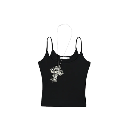 [IVE Wonyoung Pick] Black leopard cross necklace sleeveless
