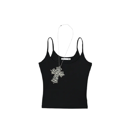 [IVE Wonyoung Pick] Black leopard cross necklace sleeveless