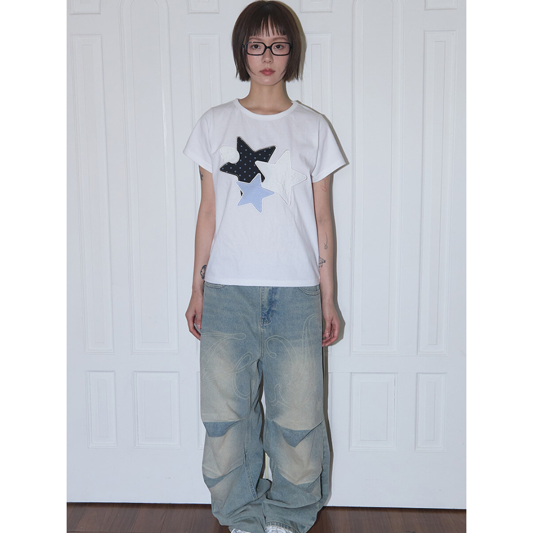 Fancy Club - MIX STAR ANGEL PATCH TEE (WHITE) F25QB117