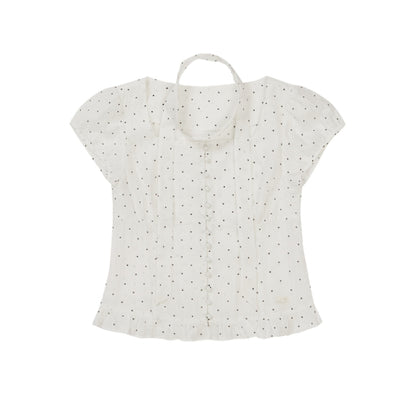 [Aespa Giselle Pick] Ribon Tie Square Neck Blouse White Dot