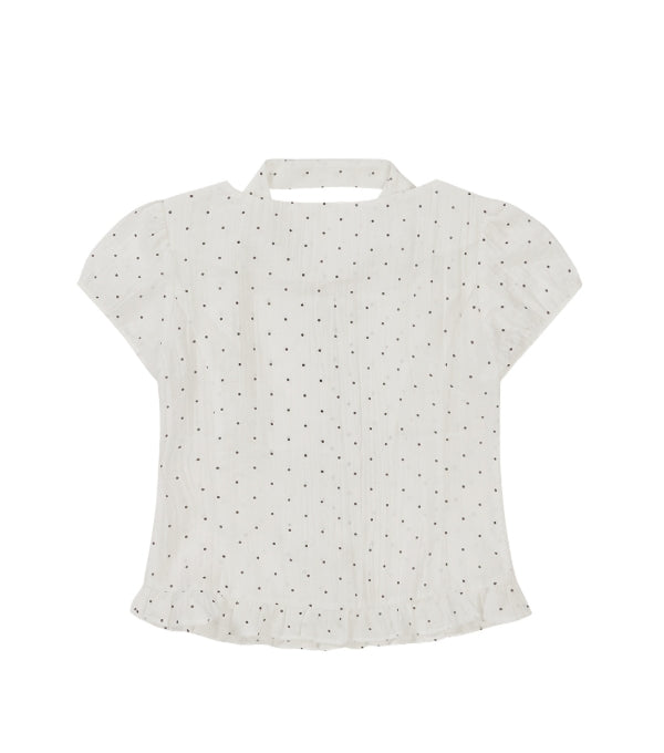 [Aespa Giselle Pick] Ribon Tie Square Neck Blouse White Dot