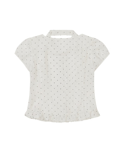 [Aespa Giselle Pick] Ribon Tie Square Neck Blouse White Dot